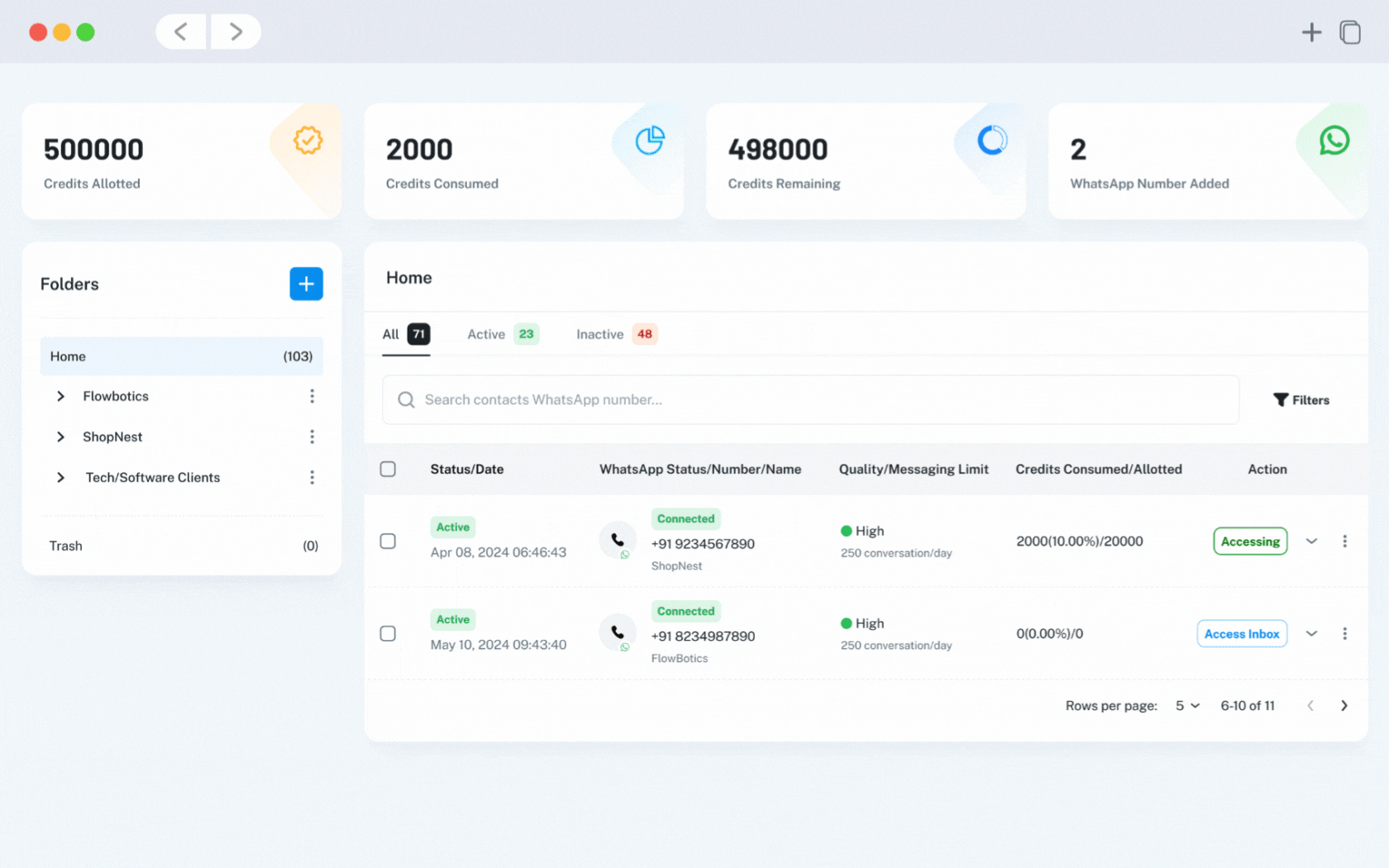 Credit limit management interface