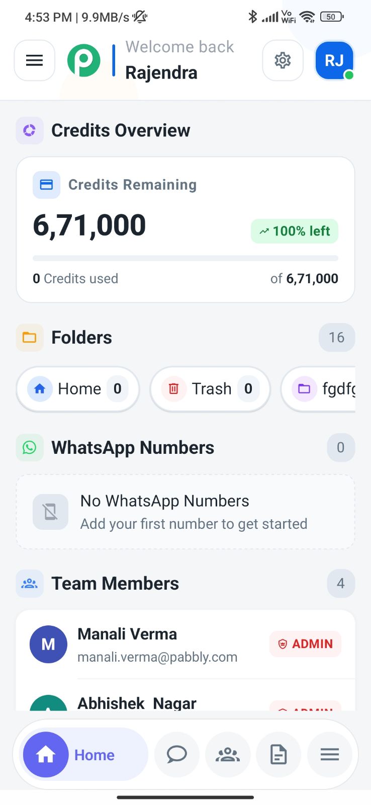 Pabbly Chatflow dashboard on mobile