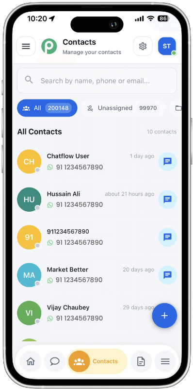 Contacts screen